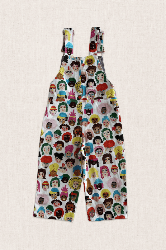 Faces Print Denim Overalls