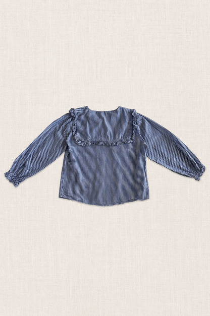 Embroidered Ruffle Collar Stripe Blouse