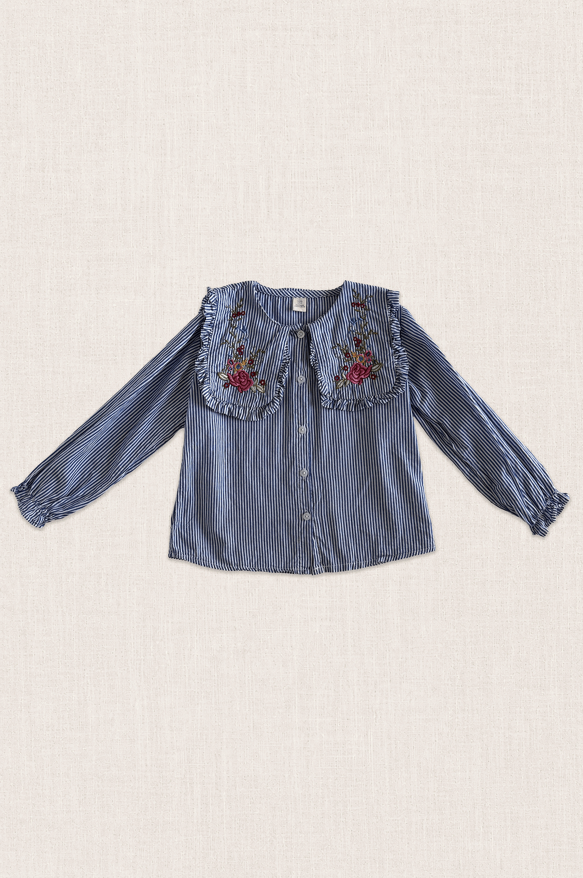 Embroidered Ruffle Collar Stripe Blouse