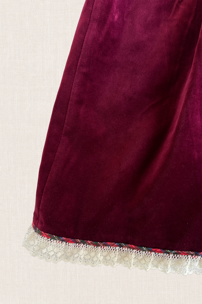 Maroon Velour Tartan Trim Dress