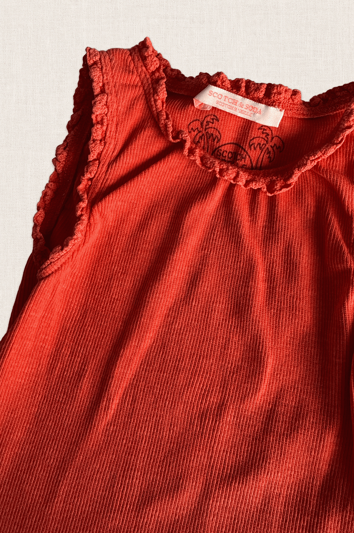 Coral Ribbed Frill Singlet