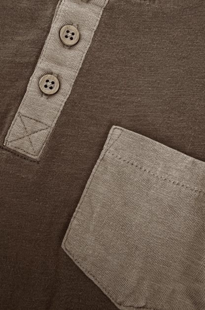 Khaki Henley Pocket Tee