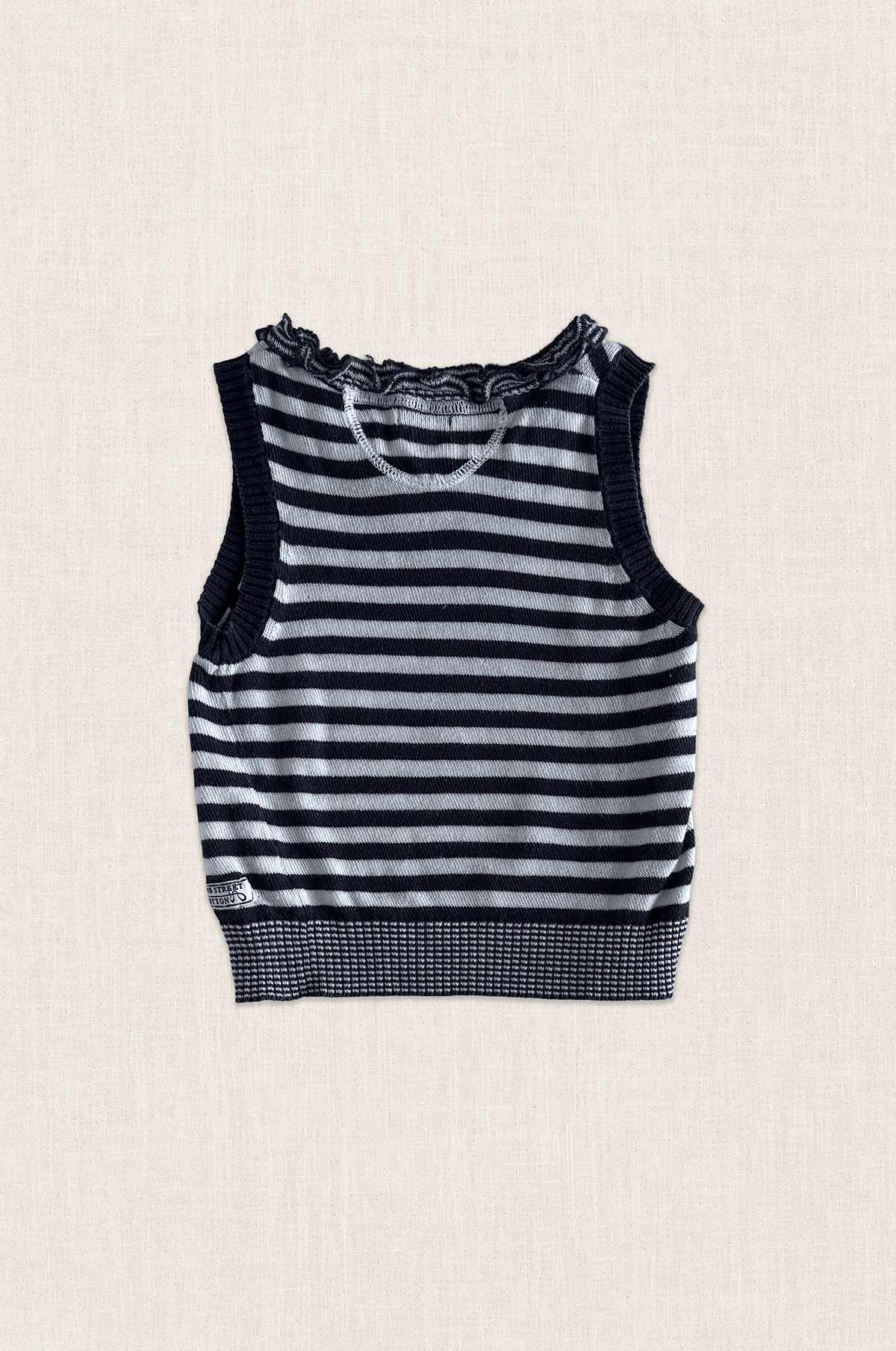 Ruffle Neck Striped Knit Tank