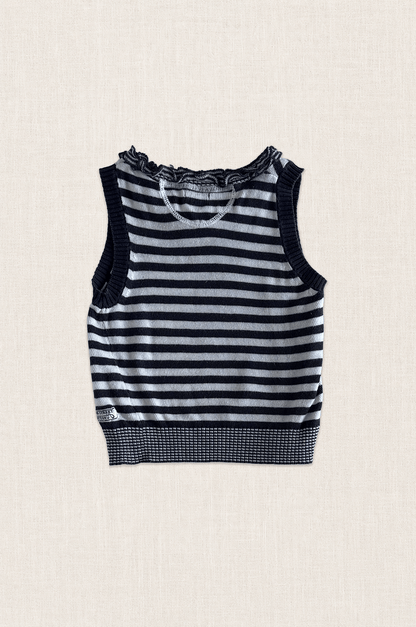 Ruffle Neck Striped Knit Tank