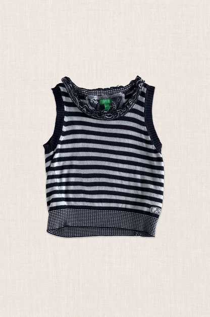 Ruffle Neck Striped Knit Tank
