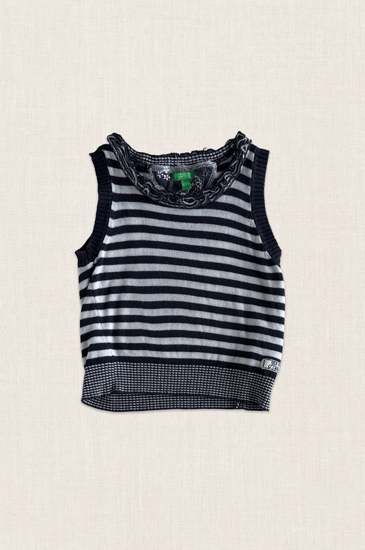 Ruffle Neck Striped Knit Tank