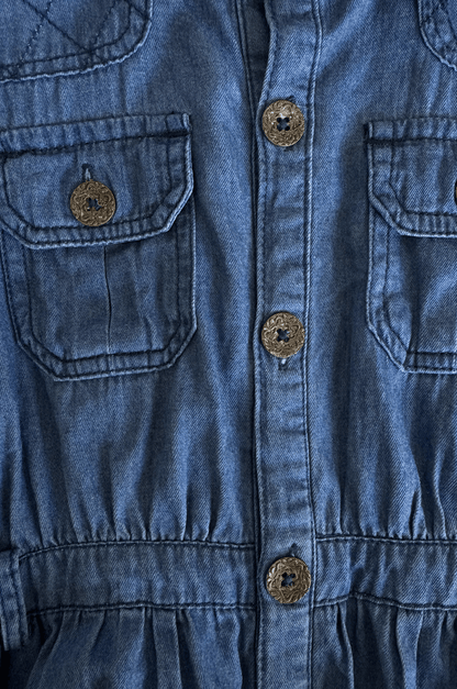 Brass Button Denim Shirt Dress