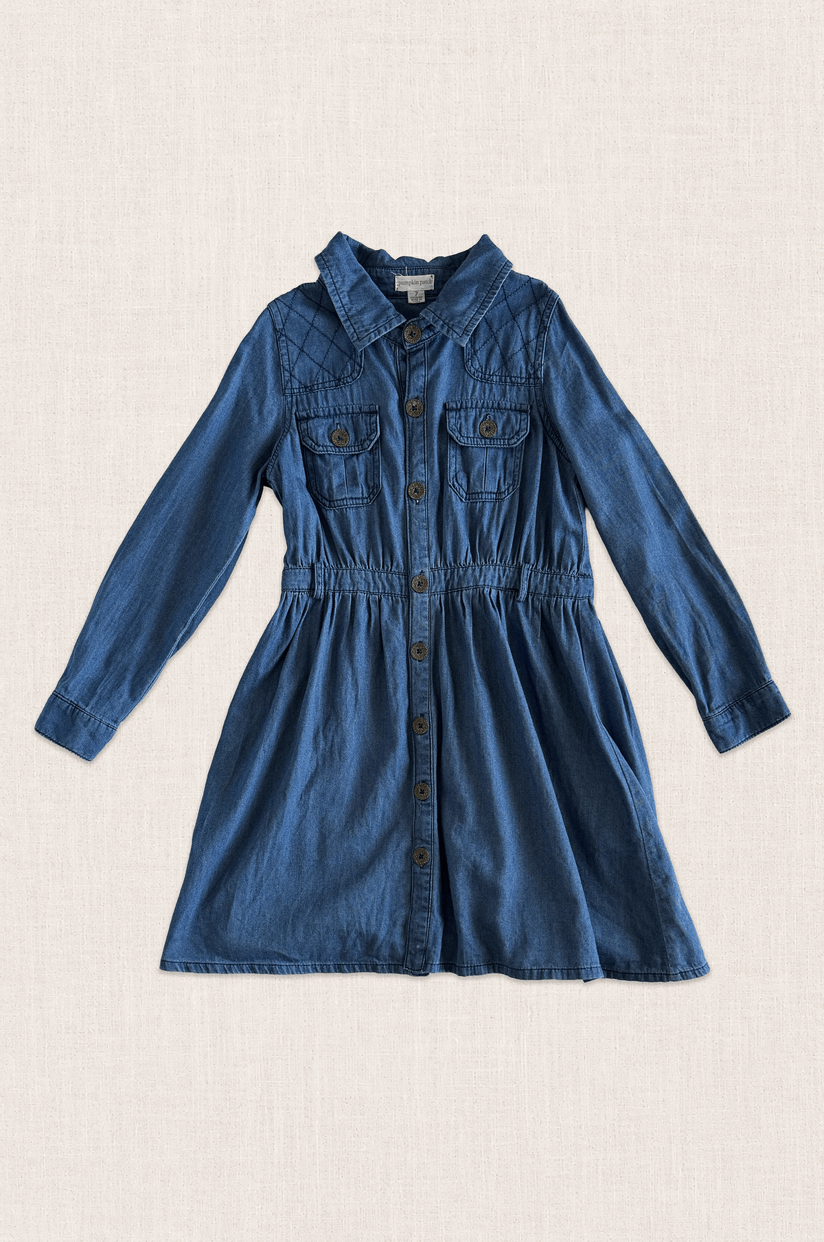 Brass Button Denim Shirt Dress