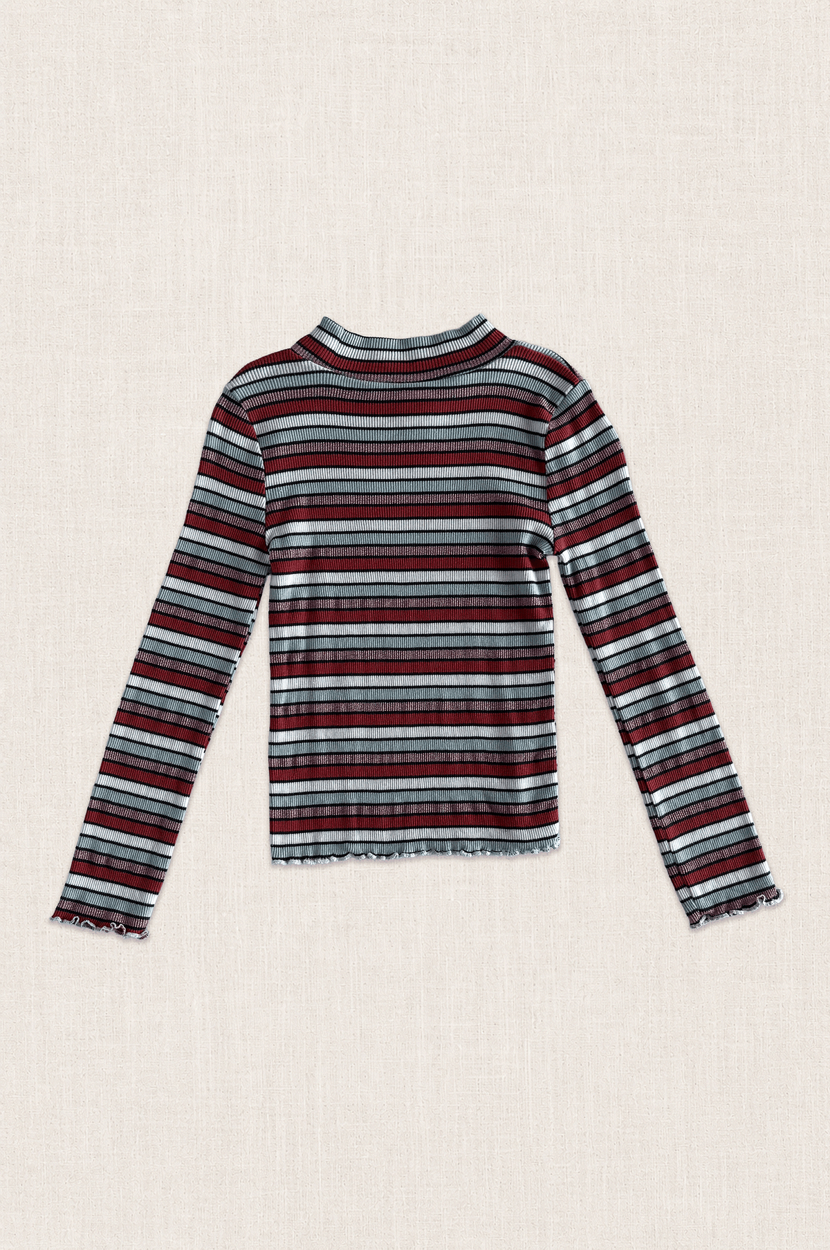 Metallic Stripe Ribbed Long Sleeve Top