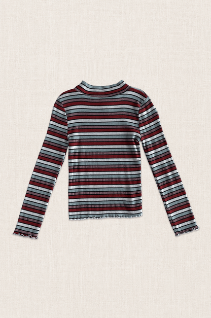Metallic Stripe Ribbed Long Sleeve Top