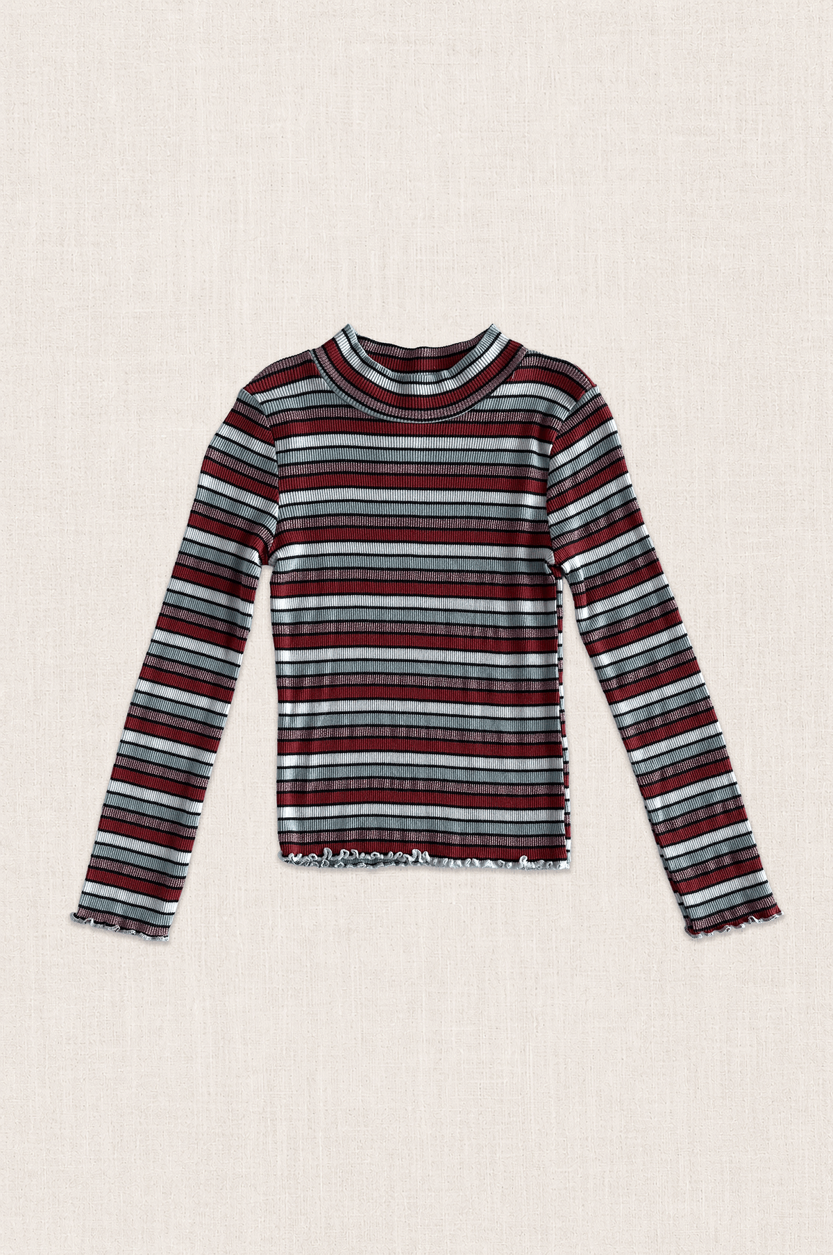 Metallic Stripe Ribbed Long Sleeve Top
