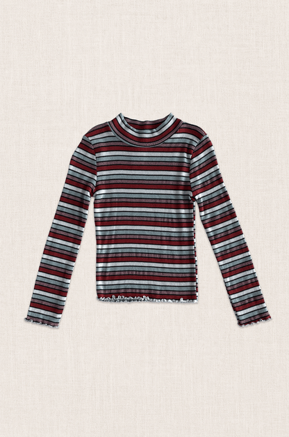 Metallic Stripe Ribbed Long Sleeve Top