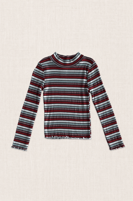 Metallic Stripe Ribbed Long Sleeve Top