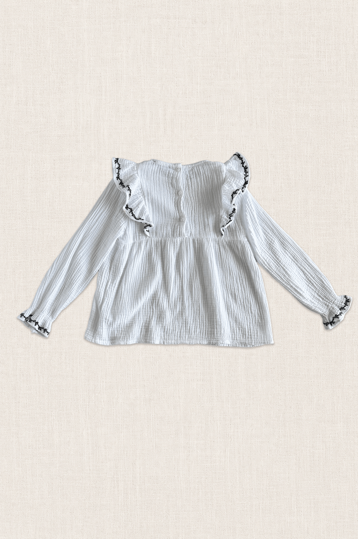 Embroidered Ruffle Cotton Blouse