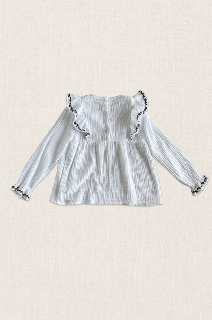 Embroidered Ruffle Cotton Blouse