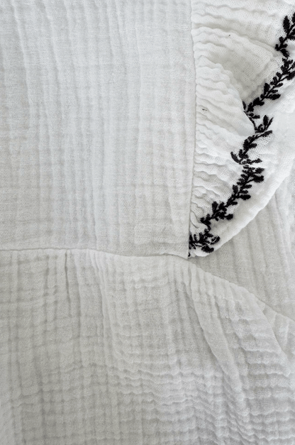 Embroidered Ruffle Cotton Blouse