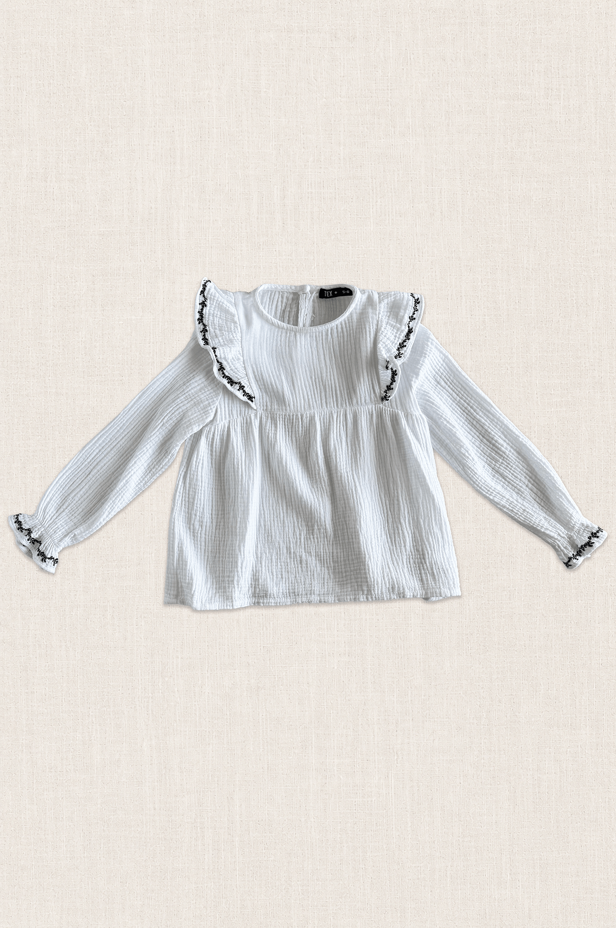 Embroidered Ruffle Cotton Blouse