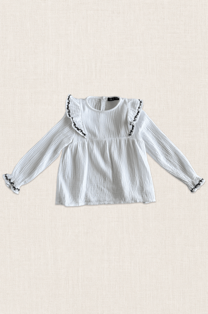 Embroidered Ruffle Cotton Blouse