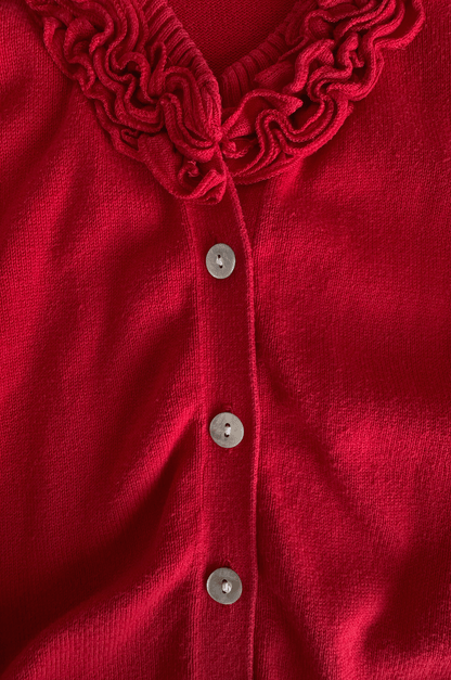 Ruffle Collar Cotton Cardigan