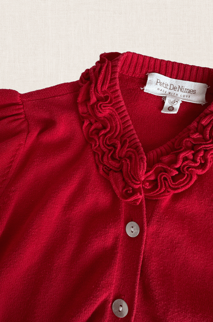Ruffle Collar Cotton Cardigan