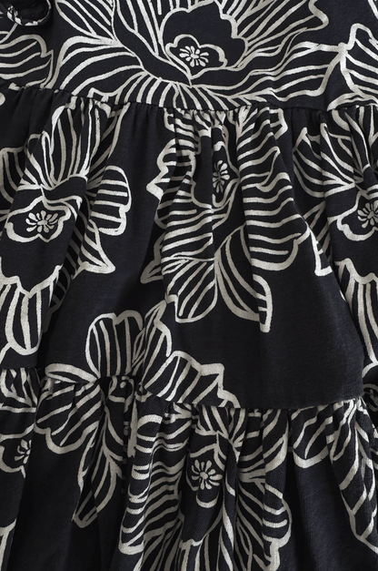 Monochrome Floral Tiered Dress