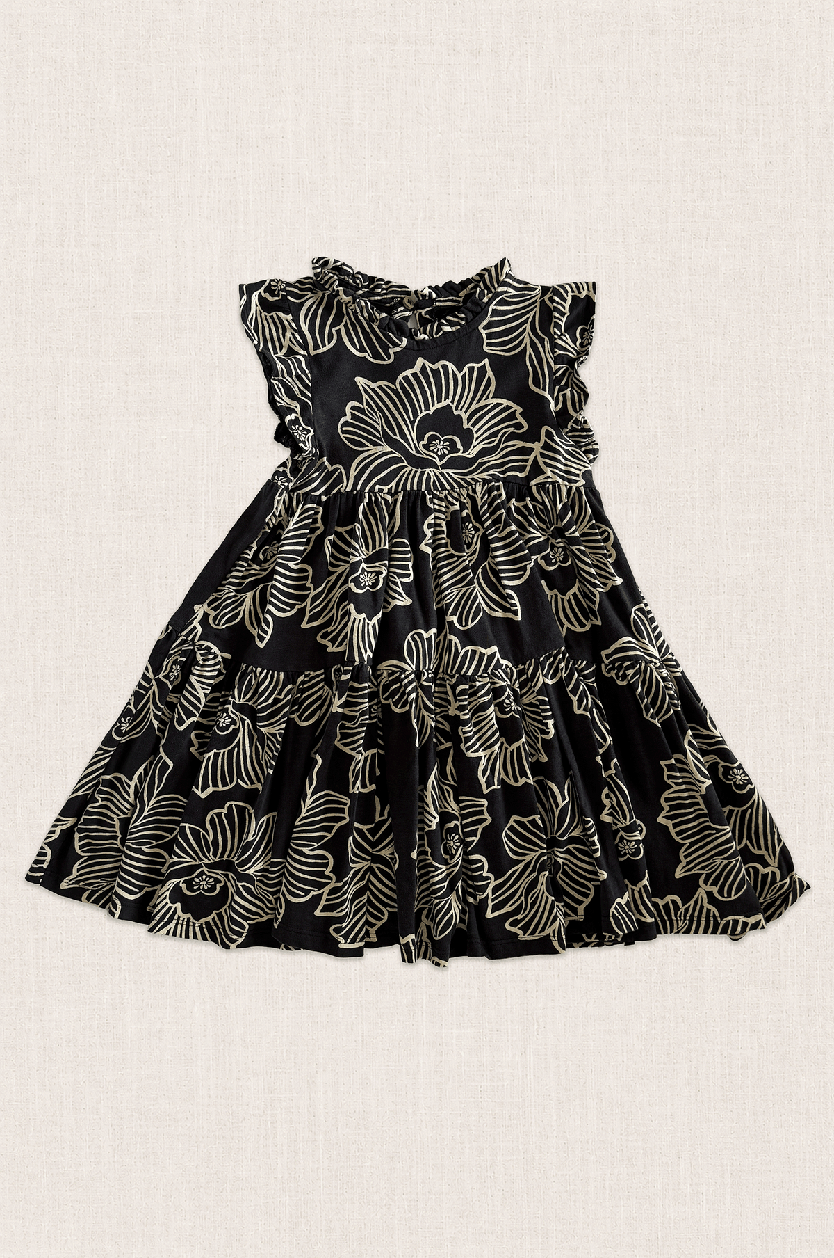 Monochrome Floral Tiered Dress