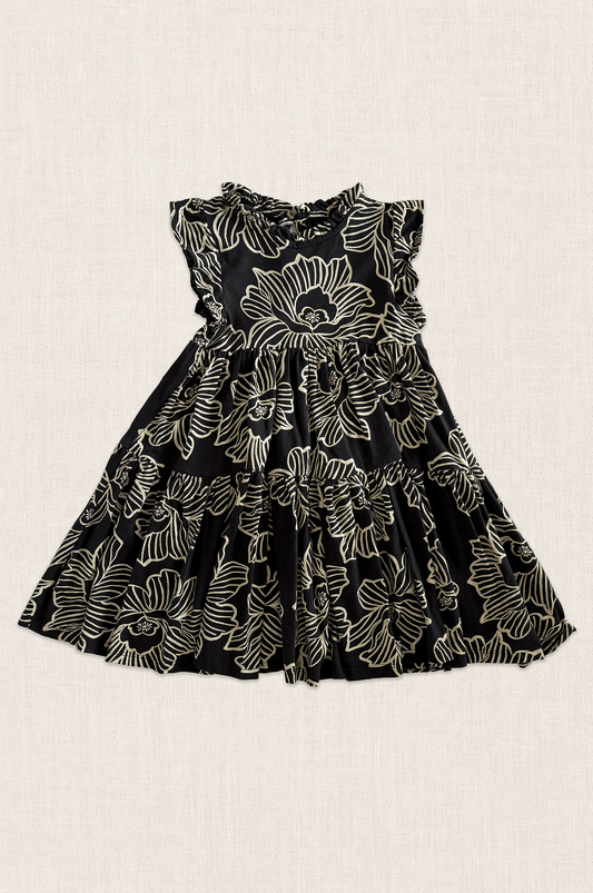 Monochrome Floral Tiered Dress