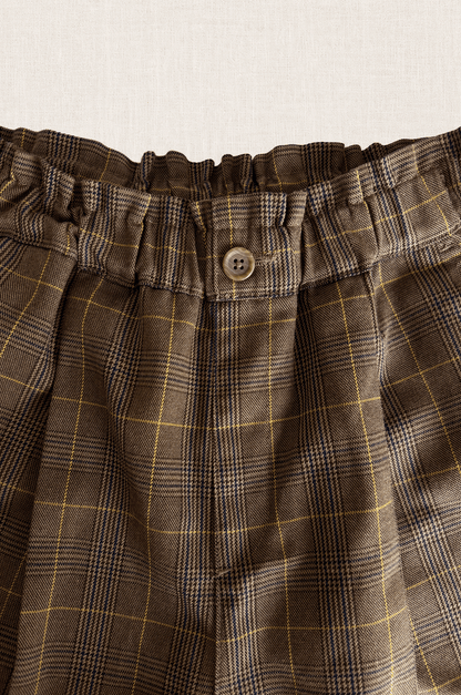 Checked Barrel-Leg Pants