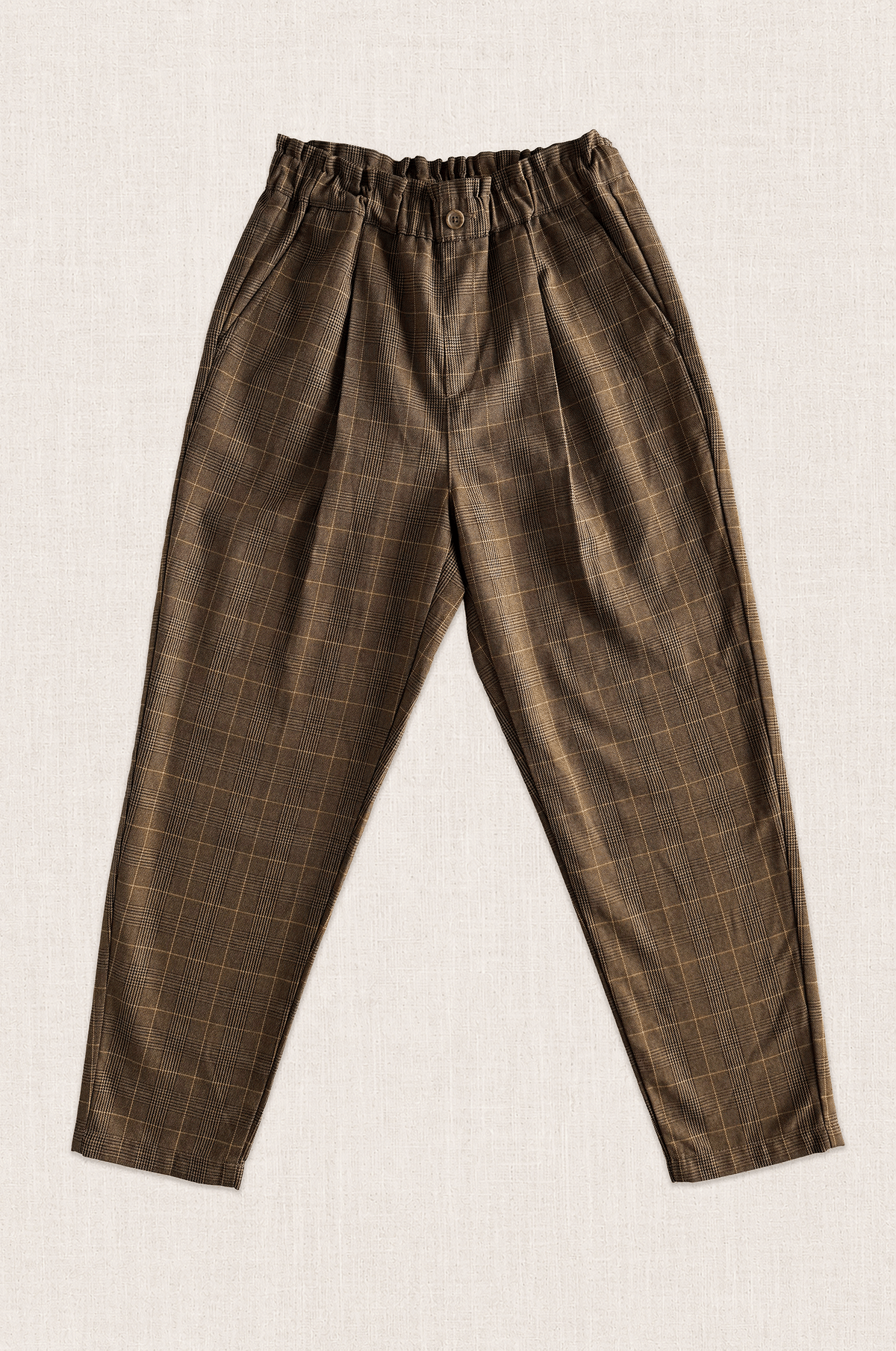 Checked Barrel-Leg Pants