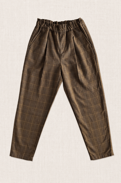Checked Barrel-Leg Pants