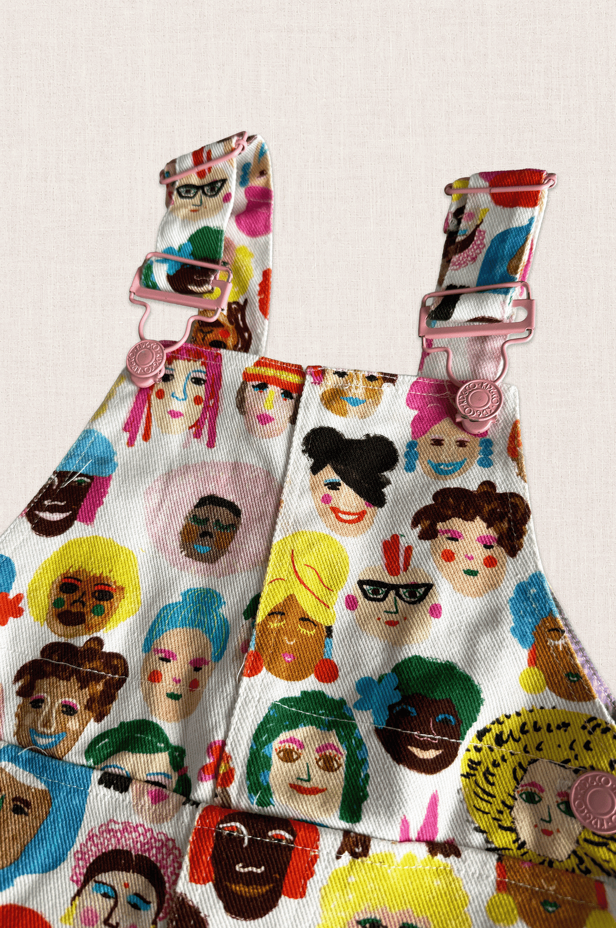 Faces Print Denim Overalls