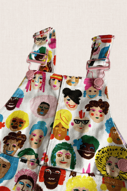 Faces Print Denim Overalls