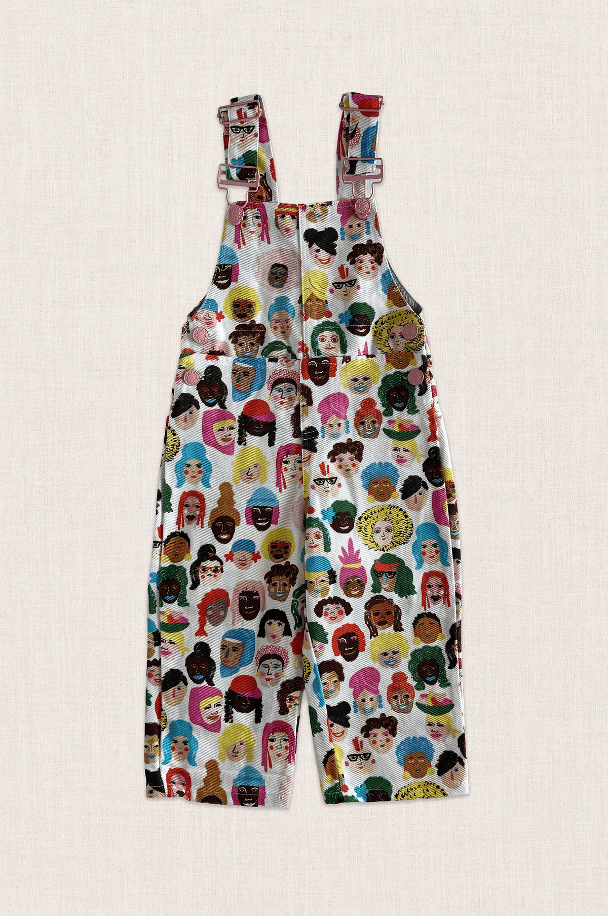 Faces Print Denim Overalls