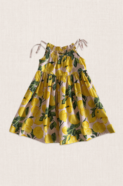 Lemon Print Gathered Dress