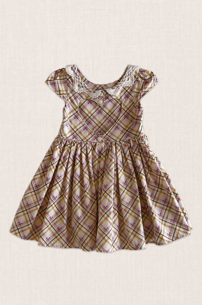 Pastel Check Lace Collar Dress