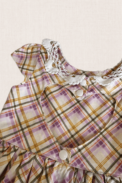 Pastel Check Lace Collar Dress