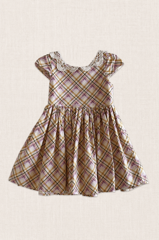 Pastel Check Lace Collar Dress