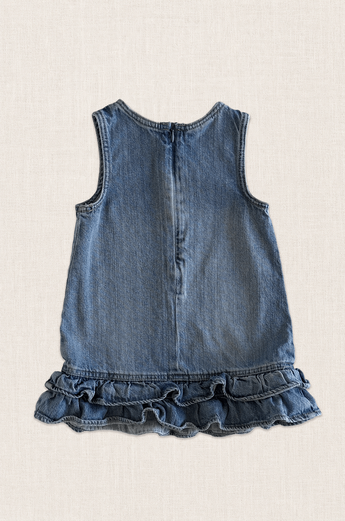 Embroidered Denim Ruffle Dress