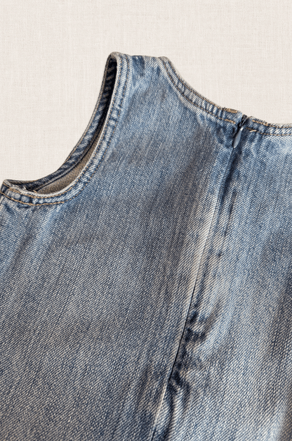 Embroidered Denim Ruffle Dress